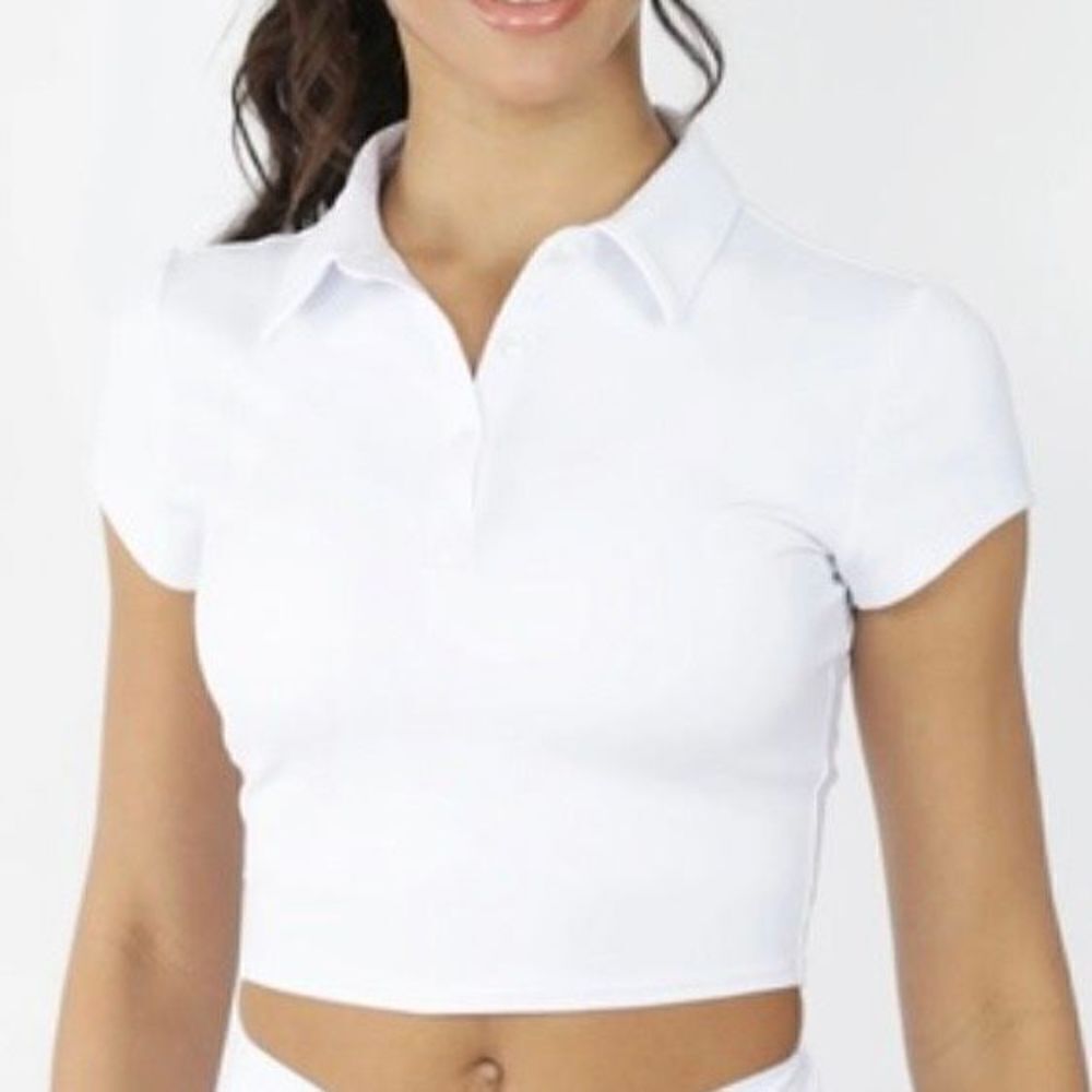 Y2K 90 DEGREES BY REFLEX Lux Short Sleeve Cropped Tennis Polo Baby Tee White